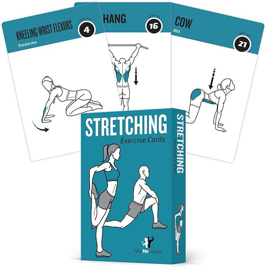 NewMe Fitness Stretching Workout Cards, Instructional Fitness Deck for Women & Men, Beginner Fitness Guide to Training Exercises at Home or Gym