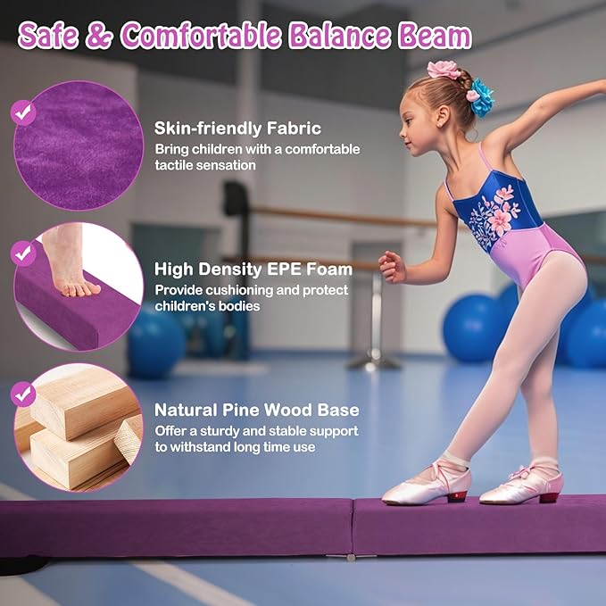 Giantex 7FT/8FT/9FT Balance Beam, Folding Gymnastics Beam w/Carry Handles, Floor Foam Gymnastics Equipment for Kids, Non Slip Rubber Base for Exercise, Practice & Professional Home Training