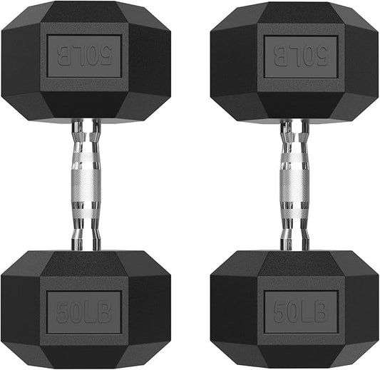 PAPABABE Hex Dumbbell Set with Rubber Grip 2.5-125lb, Odorless Rubber Coated Weight Fixed Dumbbells Set of 2, Weights for Women at Home, Hand Weights for Home Gym & Strength Training,Pesas Para Ejercicios