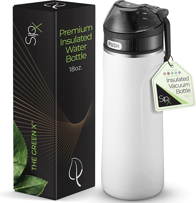 SIPX™ 18 oz Premium Stainless Steel Water Bottle with Straw Lid – Triple Insulated, Leakproof, BPA-Free – Slim, Durable Bottle for School, Gym, Office – White