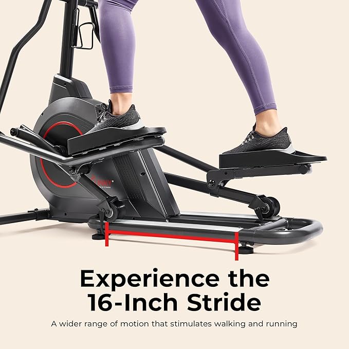 Sunny Health & Fitness Smart Upright Elliptical w/Pulse Sensor Built-in, Indoor Full-Body Cross-Training & Cardio Exercise Machine for Home, Free SunnyFit App Connection, Optional Long Stride Length