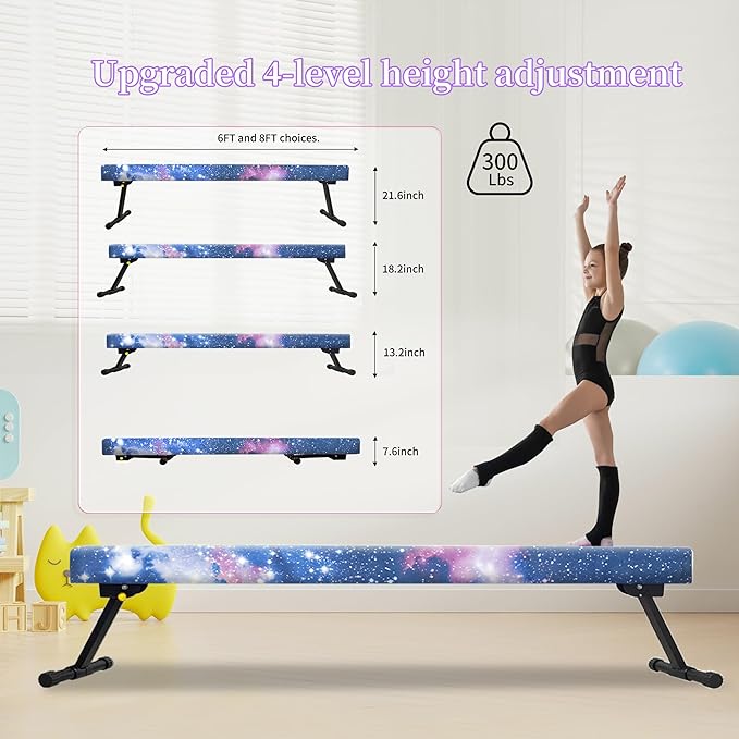 EL&IT·Wings 6FT/8FT Gymnastic Balance Beam for Kids, Adjustable Balance Beam with Leg, High and Low Level Floor Beam, Gymnastics Equipment for Home and Gym Center