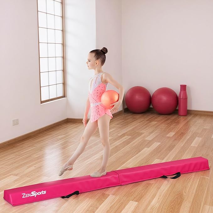 ZENY 6ft Folding Gymnastics Balance Beam Foam Floor Balance Beam Bar with Anti-Slip Base Walking Beams Home Gymnastics Equipment for Kids Adults