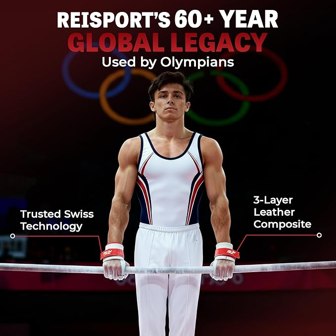 Reisport Protec High Bar Gymnastics Grips for Men - Triple Strength Leather Hand Grips for Gymnastics Bars - Gymnastics Equipment & Accessories for Advanced Gymnasts