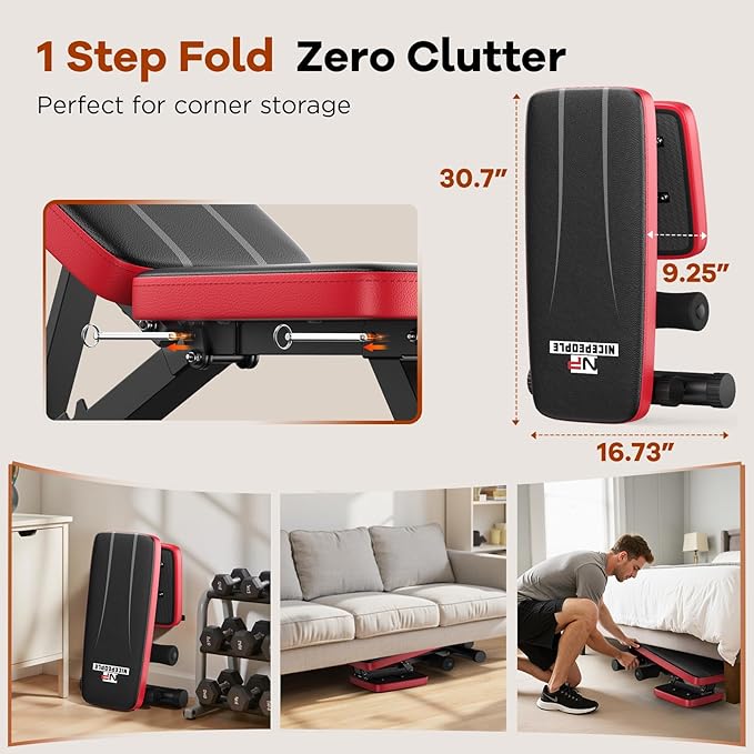 NICEPEOPLE Basic Weight Bench for Home Gym, 8 Backrests Adjustable Bench with 660LBS Weight Capacity for Chest Shoulders Arms Muscles, Foldable and Compact for Small Space Apartment Room