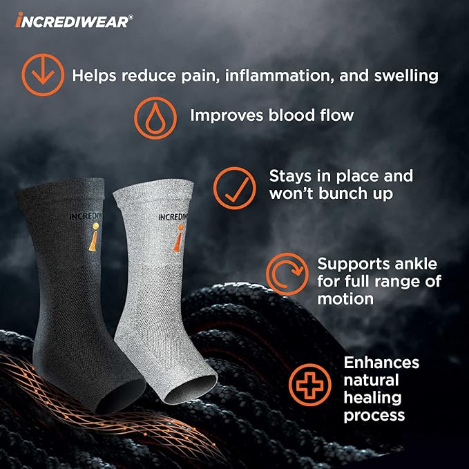 Incrediwear Ankle Sleeve – Ankle Brace for Joint Pain Relief, Sprained Ankle Support, Arthritis, Inflammation Relief, and Circulation for Women and Men (Grey, Small/Medium)