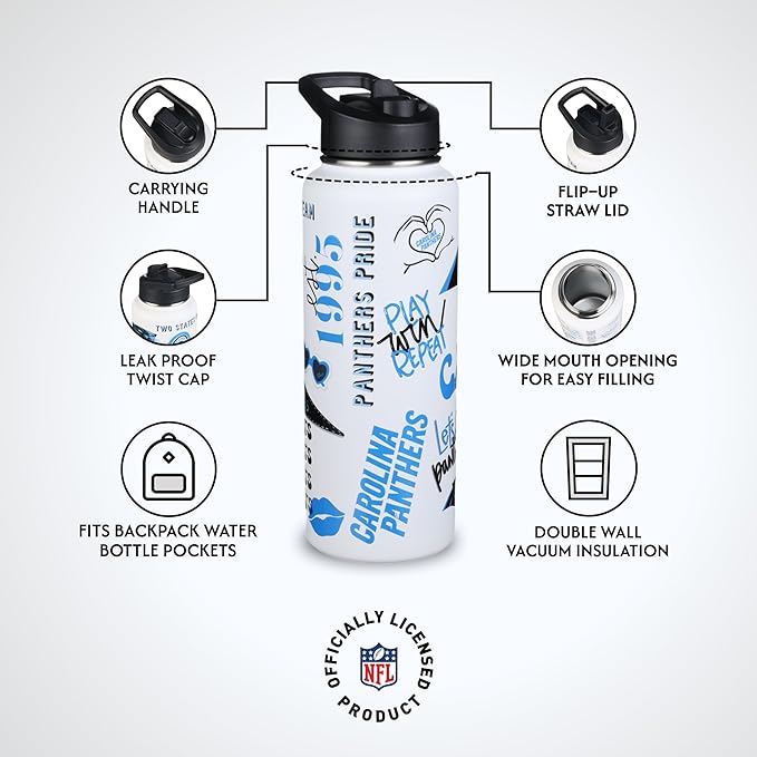 The Memory Company Officially Licensed NFL 34oz Water Bottle - Premium Stainless Steel Double-Wall Insulated, Leakproof Design