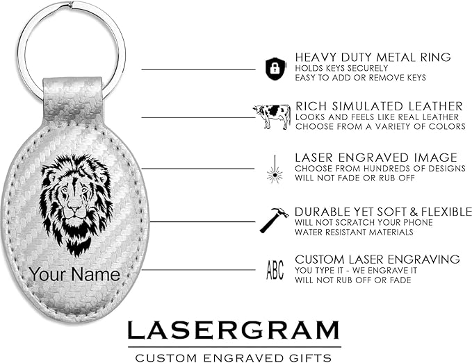 LaserGram Oval Keychain, Quad, Personalized Engraving Included (Carbon Fiber Silver)