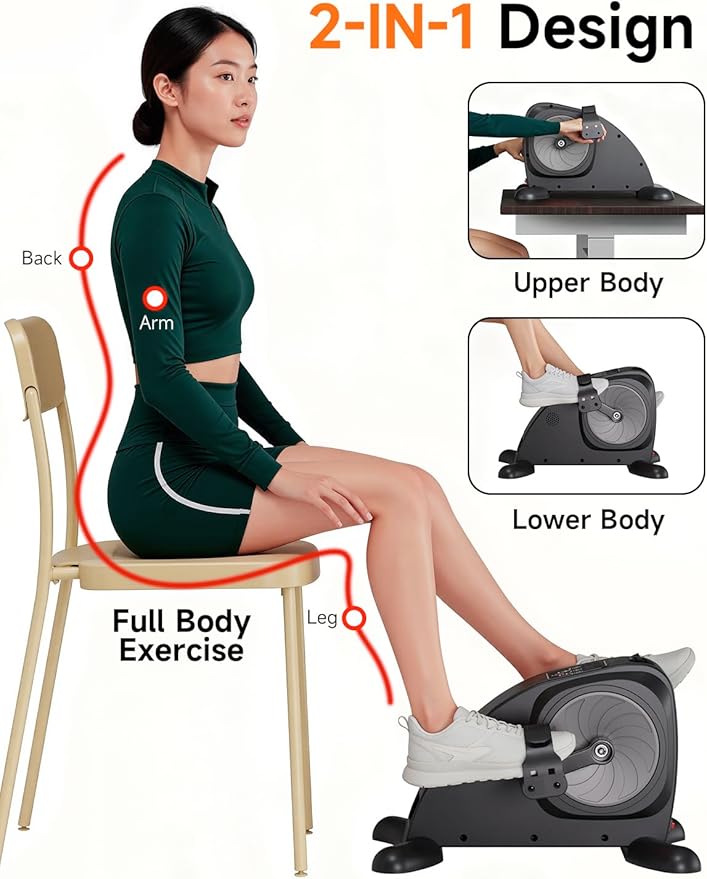 Under Desk Exercise Bike, Mini Exercise Bike Electric Pedal Exerciser for Seniors & Leg/Arm Fitness,12 Adjustable Speeds & LCD Display, Foot Exerciser for Physical Therapy, Exercise Bike for Seniors