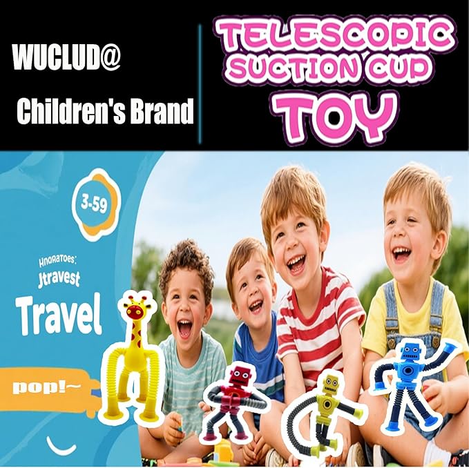 6PCS Telescopic Suction Cup Robot Toy,pop Tubes,Toys for Kids,Toddler Travel Toys,Toddler Sensory Toys,figette Toys,Fidget Toys for Kids,Treasure Box prizes,Small Toys for Kids prizes