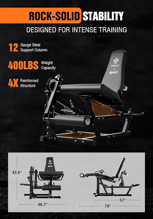 Mikolo Leg Extension and Curl Machine, Adjustable Leg Curl Machine, Seated Leg Extension and Lying Curl Machine for Home Gym, Leg Workout Equipment with Cable System