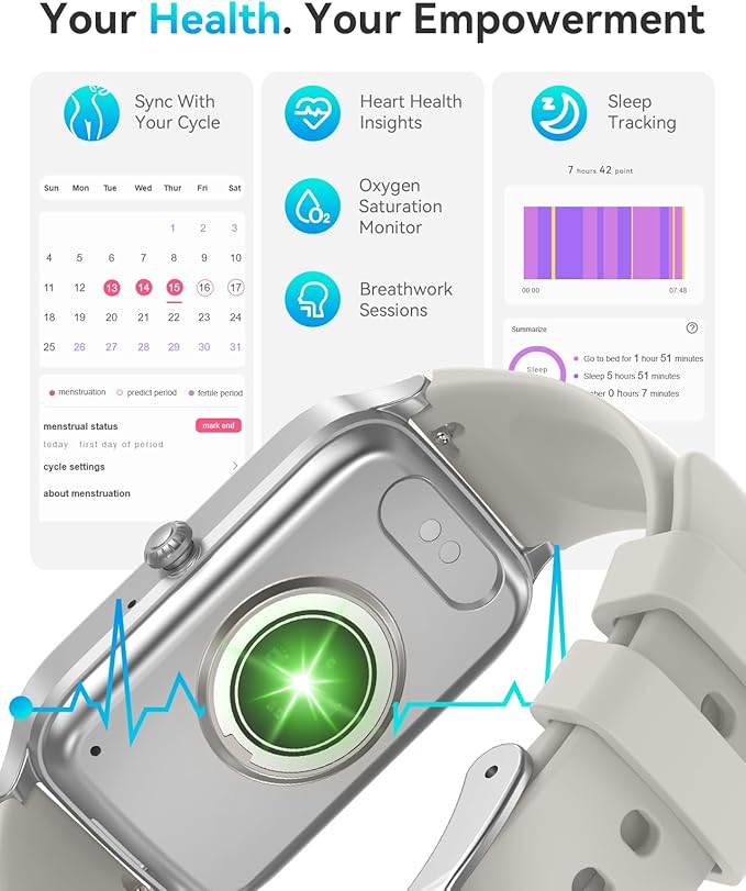 Fitness Activity Tracker for Women Men, Smart Watch Compatible with iPhone Android, IP68 Waterproof Step Counter with 110+ Sports, Sleep Monitor, Calorie Counter (Casual, Starlight, 1.57)
