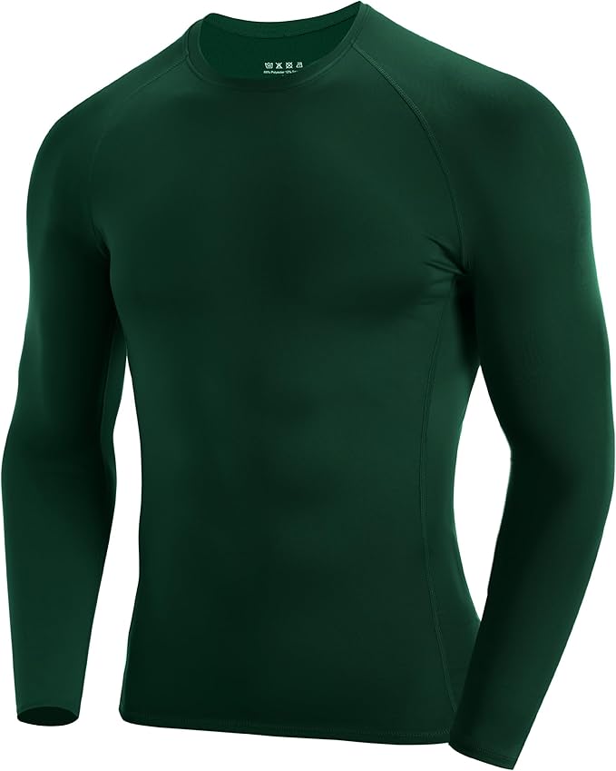 Men's Long Sleeve Compression Shirt, Quick Dry Athletic Base Layer Top, Skins Fit Football Running Workout Undershirt