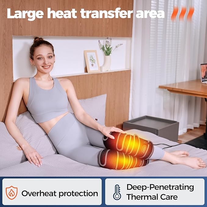 Corded Heated Knee Massager- Extra-Large Knee Heating Pad with 5 Vibration Modes & 3 Heating Levels, Power Connection, Three Timer Settings, Perfect Birthday Christmas Gift for Men, Women, Black