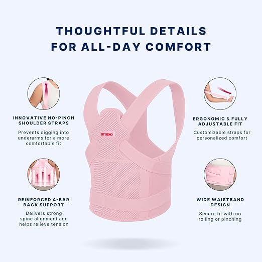 Fit Geno Back Brace Posture Corrector for Women: Shoulder Straightener Adjustable Full Back Support Upper and Lower Back Pain Relief - Scoliosis Hunchback Hump Thoracic Spine Corrector Large