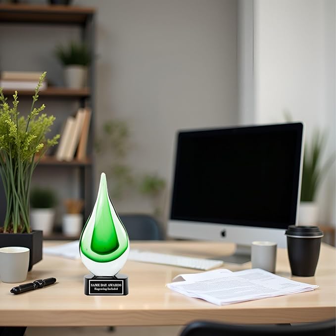 Hand-Blown Art Glass Award – Custom Engraved Elegant Award for Corporate, Sports Retirement Volunteer Recognition Leadership Personal Milestones Employee Gifts
