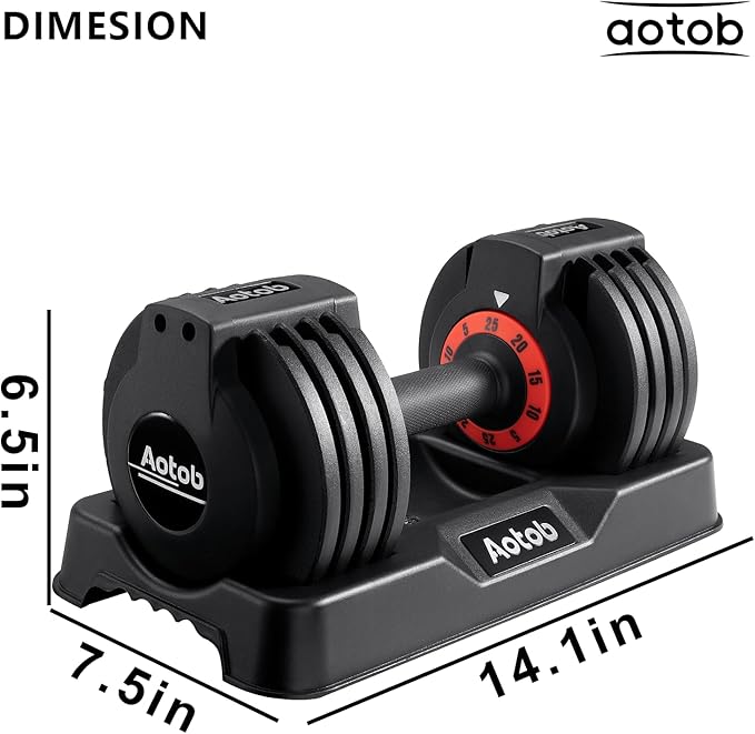 AOTOB 25/55 LBS Adjustable Dumbbell Set, Anti-Slip Fast Adjusting with Turning Handle, Adjustment for Men and Women, Weights Pair for Compact Home Gym Exercise Strength
