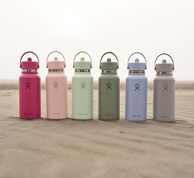 Hydro Flask Water Bottle - Insulated Stainless Steel - Wide Mouth Flex Straw Lid, Non Spill, Leakproof and Refillable in 40 Oz Tonal Birch