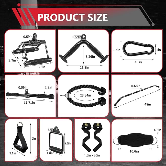 LAT Bar Cable Attachment with Rubber Handgrips, Deluxe Heavy Duty Solid Curl Bar Revolving Hanger Home Gym Cable Attachments