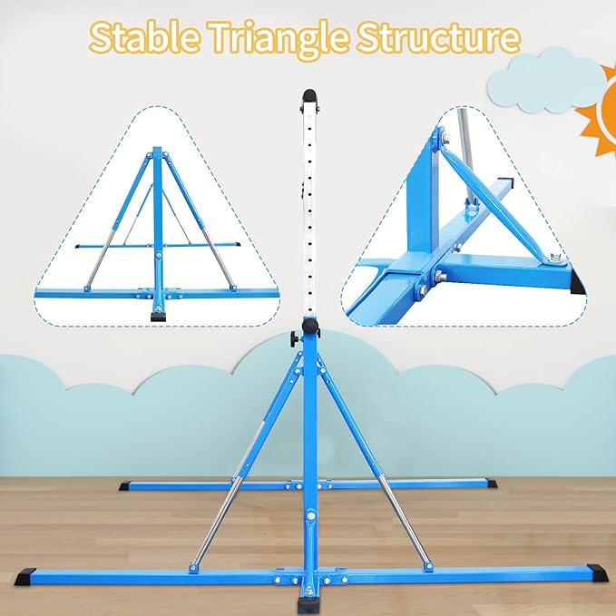 Gymnastics Bar for Kids Ages 3-15, 35" to 60" Adjustable Height, 4FT Wide Base - Professional Kip Bar with 360° Stability & Fiberglass Crossbar, Easy Fold&Solid Design for Home Training