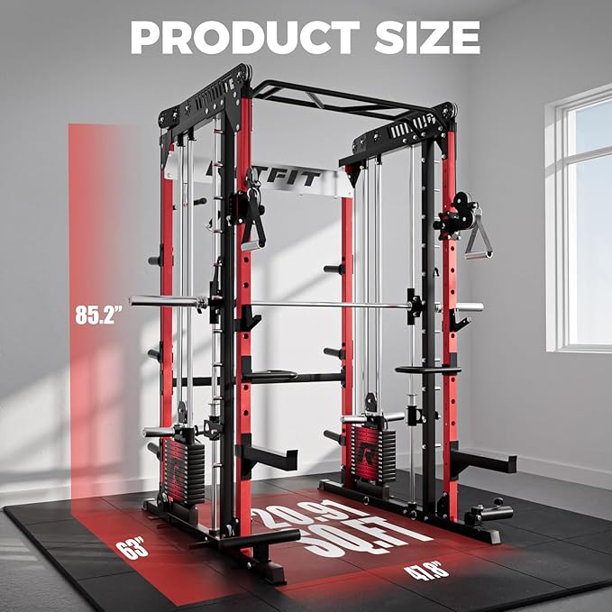 RitFit M1 Pro Smith Machine Package, All-in-One Power Cage with Weight Stack Set, Includes LAT Pulldown & Cable Crossover System for Home Gyme