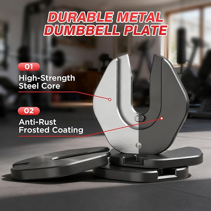 Adjustable Dumbbells Set of 2, Durable Weights Dumbbells Set, 10 in 1/15 in1 Weights Set with Anti-Slip Grip, Fast Adjust Gym Equipment Space Saving for Home Strength Training