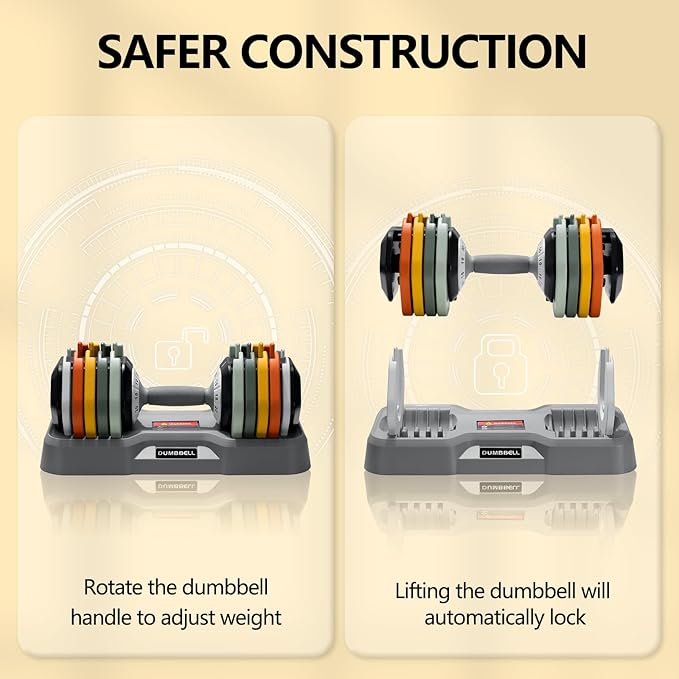 AOTOB 25/55 LBS Adjustable Dumbbell Set, Anti-Slip Fast Adjusting with Turning Handle, Adjustment for Men and Women, Weights Pair for Compact Home Gym Exercise Strength