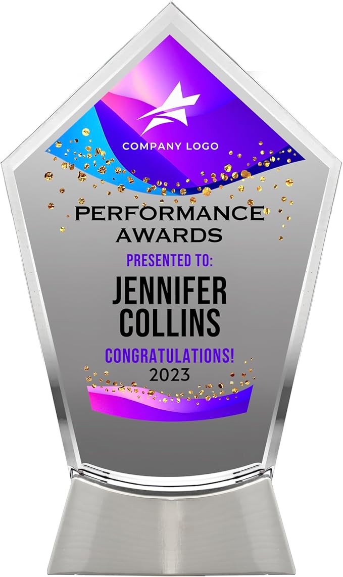 7 1/2" Personalized Glass Plaque for Trophies & Awards, Custom Employee of the Month, Retirement, Leadership & Appreciation Gift J Awards (D3)
