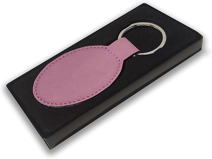 LaserGram Oval Keychain, Quad, Personalized Engraving Included (Pink)