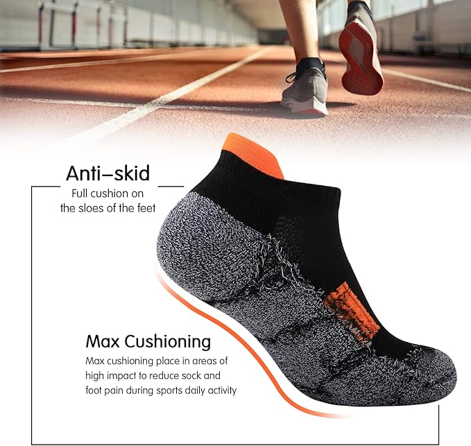 JOYNÉE Mens Ankle Athletic Low Cut Socks Running Sports Cushioned Sock for Men 6 Pack