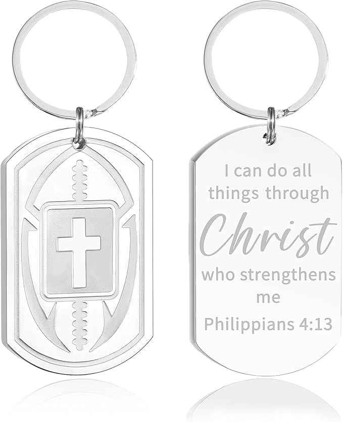 Stocking Stuffers- Football/Baseball/Soccer/Basketball Keychain for Men Baptism Confirmation Mens Gifts