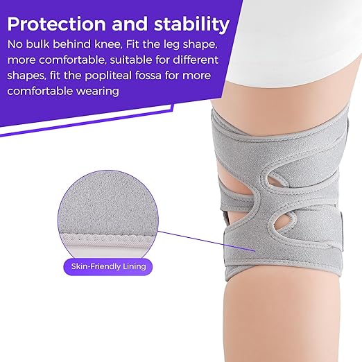 Knee Support Brace for Women Men, Adjustable Knee Compression Sleeve Brace Patellar Pad Tendon - Arthritis Pain, Meniscus Tear, Injury Recovery, Running, Workout, Neoprene Knee Braces with Stabilizers and Open Patella, Gray