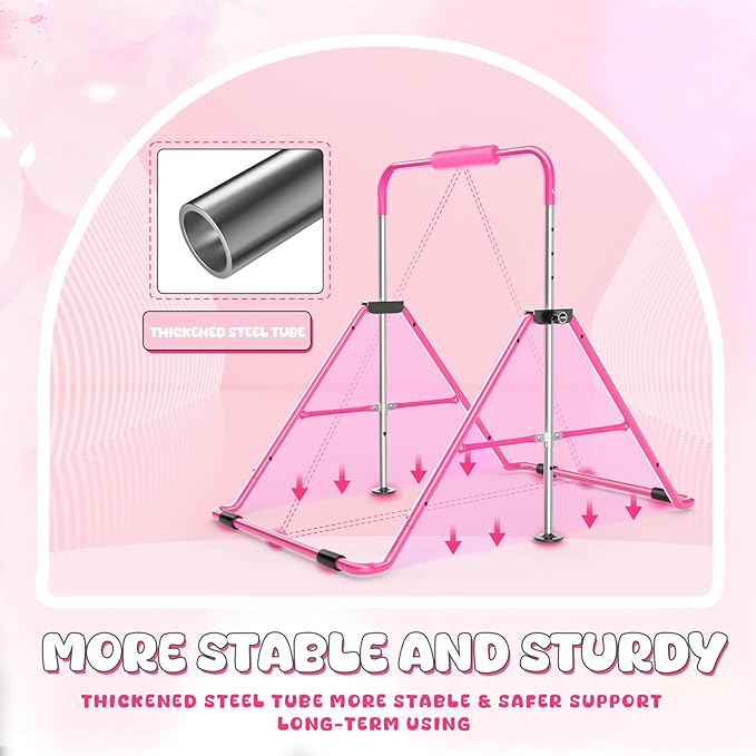 Safly Fun Foldable Gymnastics Bar for Kids, Adjustable 35"-51", Sturdy 145 lbs Capacity, Easy-to-Assemble, Gymnastics Equipment for Kids for Indoor/Outdoor Training