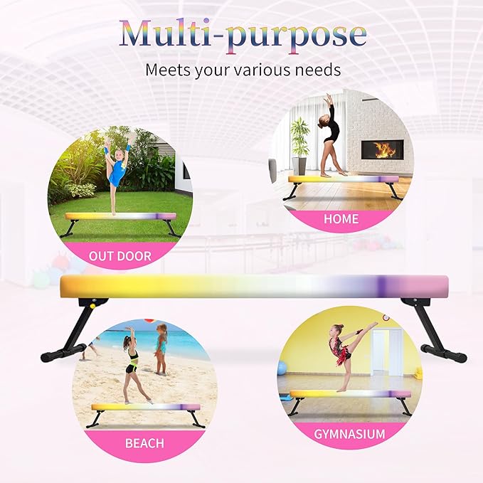 EL&IT·Wings 6ft/8ft Gymnastic Balance Beam, Adjustable High and Low Level Floor Beam - Highly Stable - Gym Practice Training Equipment for Kids Children Girls Home