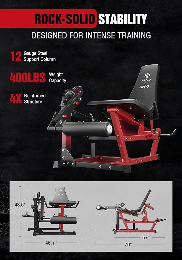 Mikolo Leg Extension and Curl Machine, Adjustable Leg Curl Machine, Seated Leg Extension and Lying Curl Machine for Home Gym, Leg Workout Equipment with Cable System