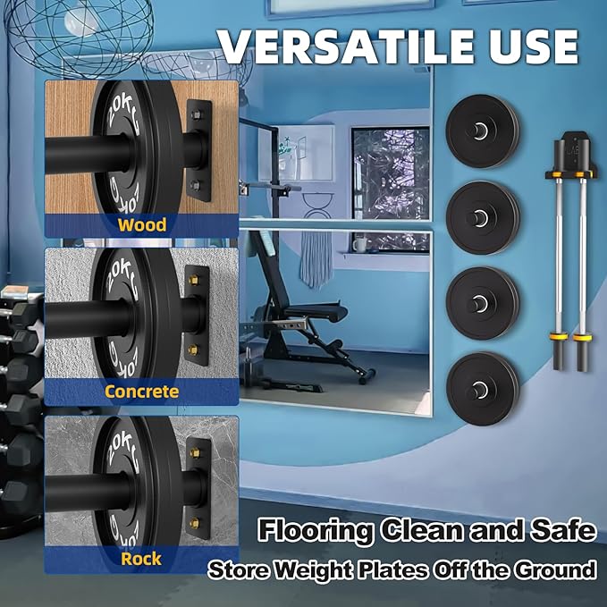 Wall Mounted Weight Plate Holder, Weight Rack Storage for 2" Olympic Weight Plate, Max Weight Capacity 330 lb, Best with Black Powder Coated for Garage Home Gym Strength Training