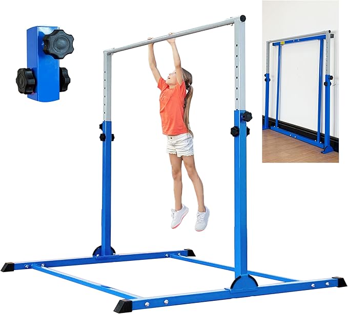 MARFULA Gymnastic Bar with 4 ft Inner Width 5 ft Adjust Height for Kids Kip Bar with 350 lbs Gymnastic Training Equipment for Kids 3-15 Years Home and Club Use