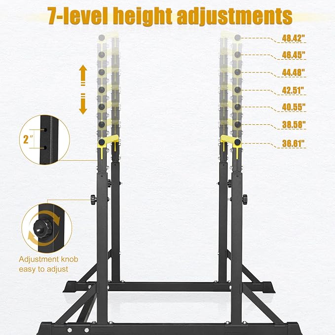 Bongkim Dip Bar, Heavy Duty Dip Station with 7 Height Levels, 800lbs Adjustable Parallel Bars for Tricep Dips Pull-Ups L-Sits Calisthenics Exercises Strength Training for Home Gym Outdoor