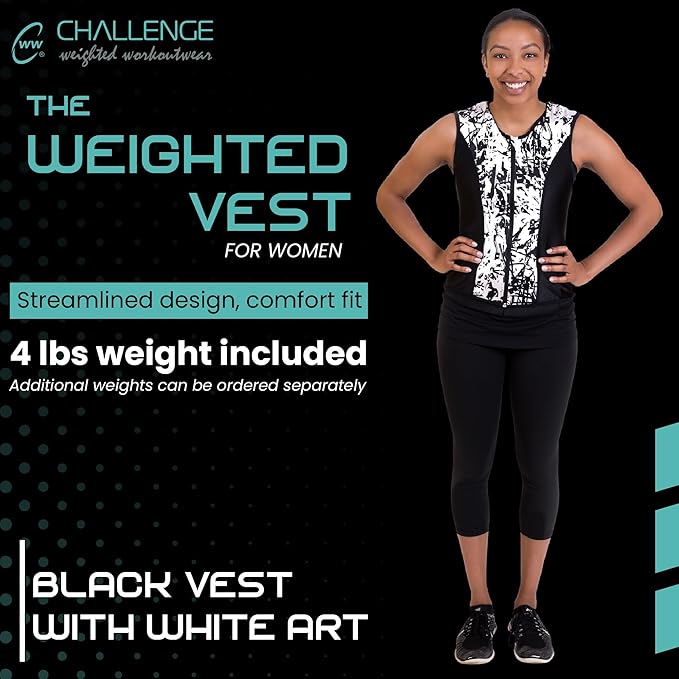 Challenge Weighted Workoutwear Weighted Vest for Women - 4 lb Body Weight Vest with Flexible Thin Weights - Removable Weights for Walking, Running, Cardio, Strength Training, Weight Loss