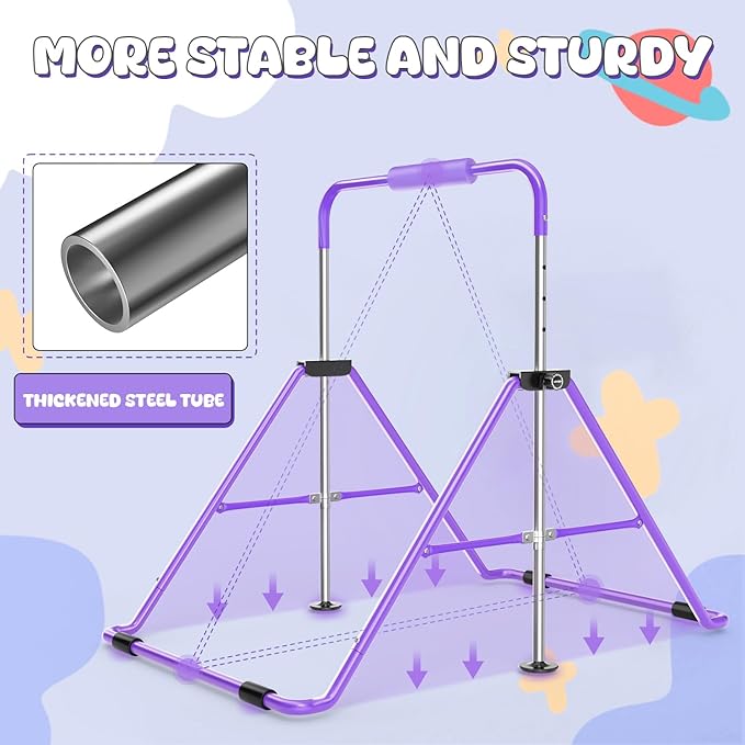 Safly Fun Foldable Gymnastics Bar for Kids, Adjustable 35"-51", Sturdy 145 lbs Capacity, Easy-to-Assemble, Gymnastics Equipment for Kids for Indoor/Outdoor Training