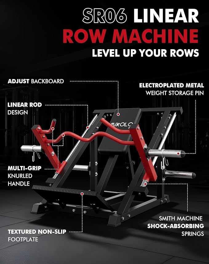 Mikolo Linear Row Machine, Back Workout Machine for Home Gym, Plate-Loaded Back Machine with Linear Bearing, Back Row Machine LAT Training Equipment SR06 Ultra