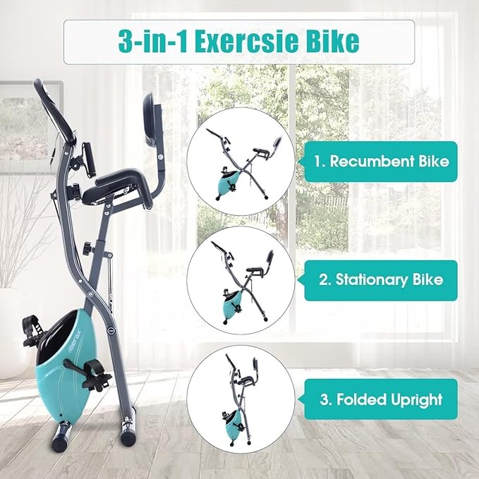 Merax Exercise Bike,Workout Bikes for Home,Folding Stationary Bikes for Home with 16-Level Magnetic Resistance, 300LBS Capacity X-Bike Indoor Exercise Equipment with Heart Rate Sensor & LCD Monitor