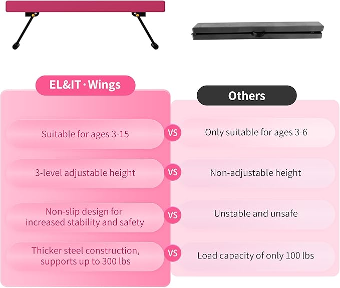 EL&IT·Wings 6FT/8FT Gymnastic Balance Beam for Kids, Adjustable Balance Beam with Leg, High and Low Level Floor Beam, Gymnastics Equipment for Home and Gym Center