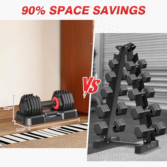 Adjustable Dumbbells Set of 2, Durable Weights Dumbbells Set, 10 in 1/15 in1 Weights Set with Anti-Slip Grip, Fast Adjust Gym Equipment Space Saving for Home Strength Training