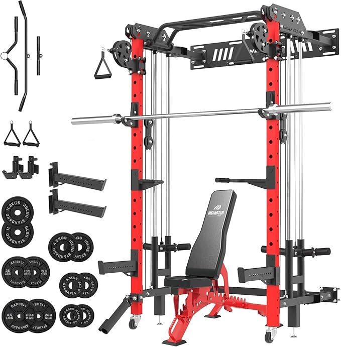 Folding Power Rack, Wall Mounted Squat Rack with Cable Pulley System, Multi-Grip Pull-Up Bar, Landmine for Home Gym, Compact Power for Small Spaces, FR67