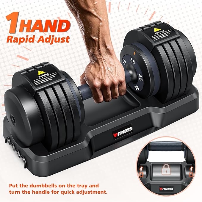Adjustable Dumbbells Set of 2, 1 Hand Adjustable Weights Dumbbells Set, 5 in 1/10 in 1 Free Dumbbell with Anti-Slip Texture Handle, 25/55/80lb Pair Weight Set For Home Gym Suit both Men and Women