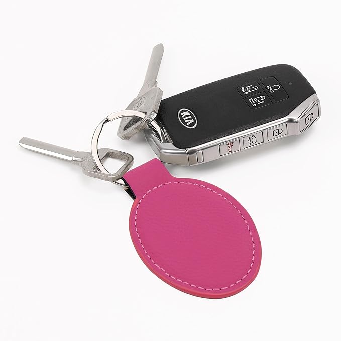 LaserGram Oval Keychain, Quad, Personalized Engraving Included (Hot Pink)