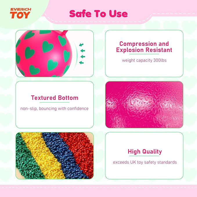 EVERICH TOY Hopper Ball,15In Sit On Bouncy Balls with Handle, Purple Heart Girls Toys for Indoor Outdoor Active Play Toys, Inflatable Christmas Hopping Toy for Girls Boys Gifts 3 4 5 6 Yr Old