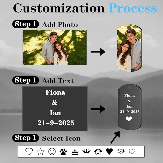 Hiyong Personalized Keychain Custom Photo Keyring Customized Gifts for Men Custom Keychain with Your Photo Logo or Text