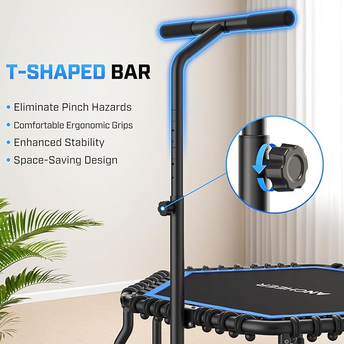 ANCHEER Trampoline, 50'' Rebounder Trampoline for Adult with Bar, Indoor Outdoor Mini Trampoline, 550LBS Fitness Trampoline with Bungee, Jumping Cardio Equipment, Exercise Trampoline at Home Gym
